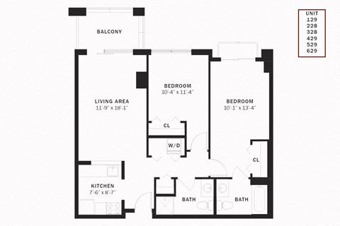 Floor plan for 2 beds, 2 baths, 846 sqft